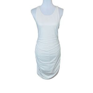 Aritzia Babaton Contour Ruched Racer Mini Dress Matte Pearl Size XL